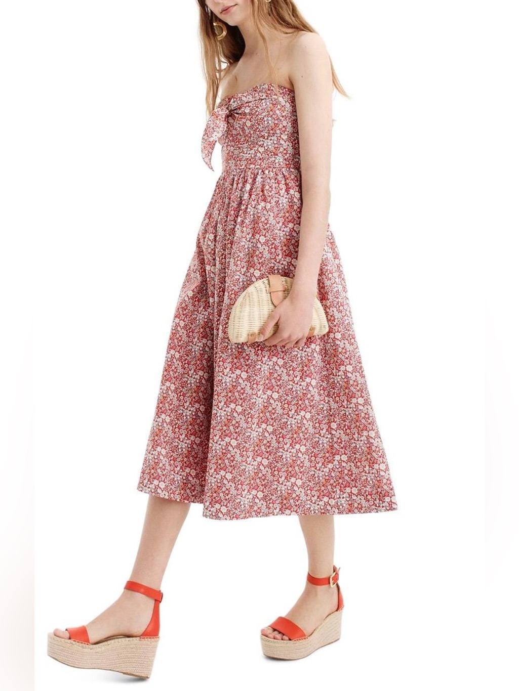 J. Crew Liberty Tie Front Strapless Midi Dress